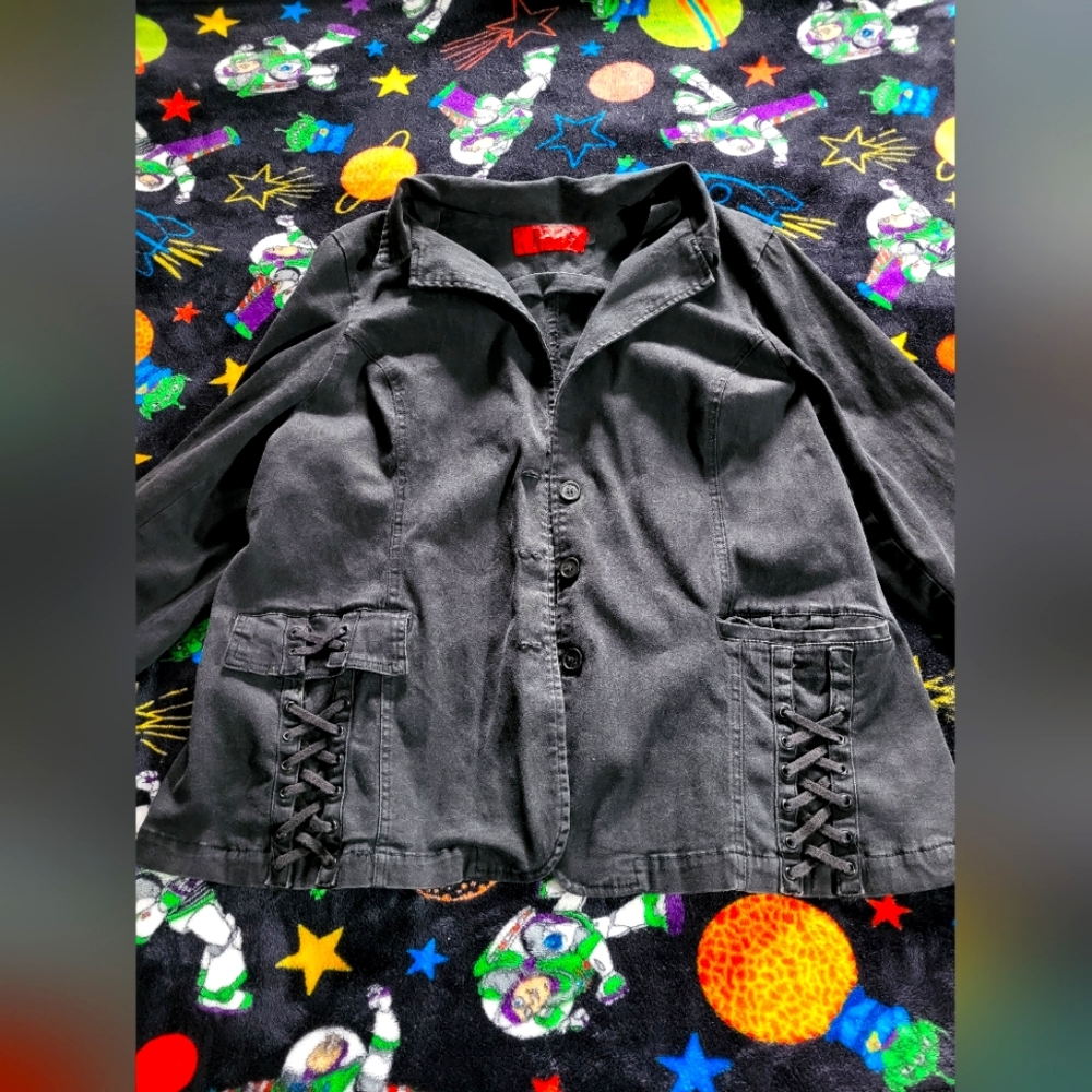 Tripp NYC VINTAGE 2X Black Button-Up Jacket with Lace Details